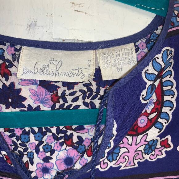 70’s HIPPIE BLOCK PRINT INDIAN COTTON MAXIDRESS - Picture 9 of 11